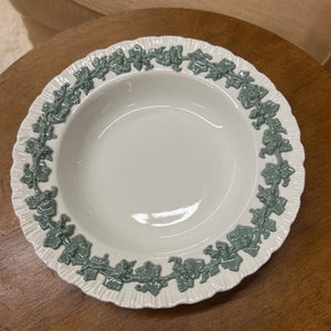 Wedgewood Barlaston Of Etruria Queensware Embossed Soup Bowls- Celadon & Cream