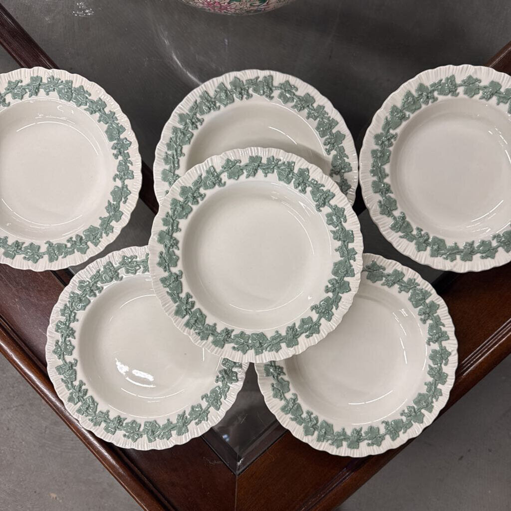 Wedgewood Queensware Embossed Soup Bowls- Celadon & Cream SET OF 6