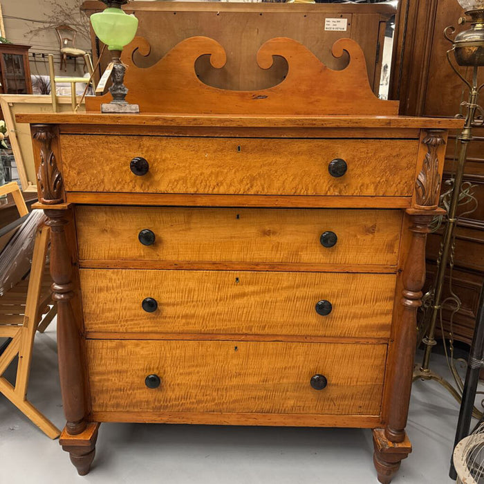 Antique Maple Dresser w Scrolled Back Panel