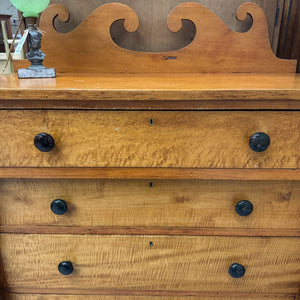 Antique Maple Dresser w Scrolled Back Panel