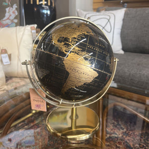 Black & Gold World Globe w Gold Metal Base