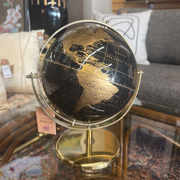 Black & Gold World Globe w Gold Metal Base