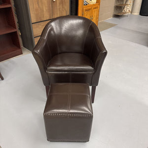 Brown Vegan Club Leather Chair w Ottoman