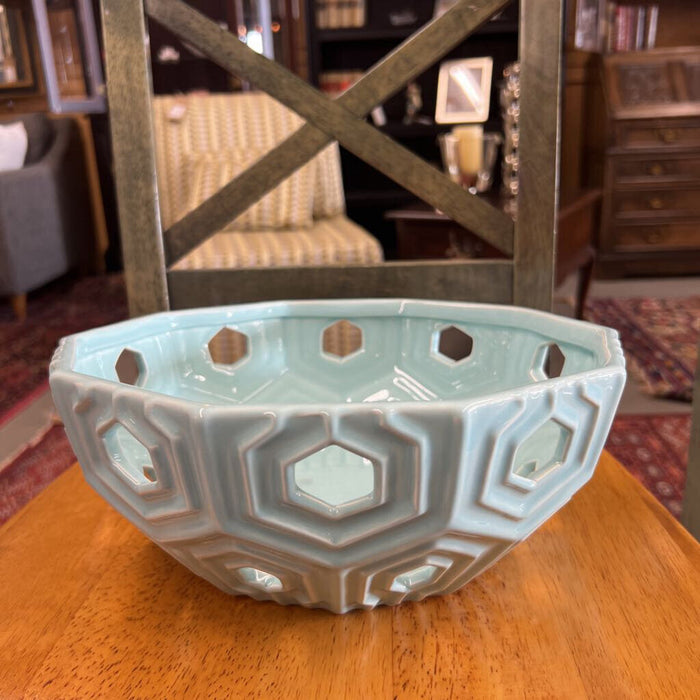 Robins Egg Blue Hexagon Bowl w Holes