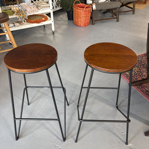Pair of Metal Wood Top Stools