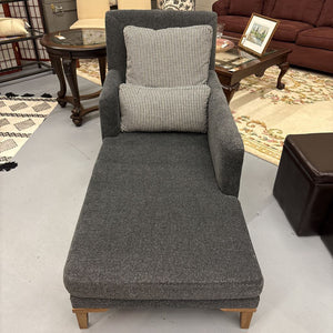 NEW Charcoal Grey Fabric Lounger w Natural Wood Legs