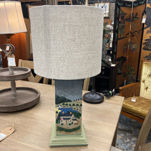 Hand Painted Lamp Base w 4 Seasons Theme & Beige Shade