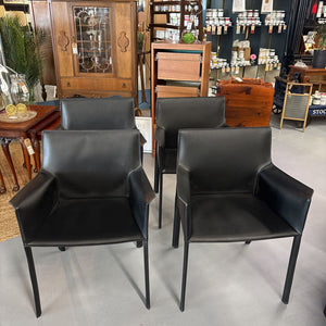 Set of 4 Black Saddle Leather Dining Chairs