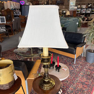 STIFFEL Brass Lamp w Beige Satin Tulip Shade