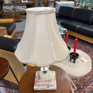 Vintage (1950) Marble Base Classic Lamp w Beige Satin Shade