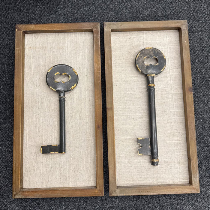 Pair - Framed Wall Decor w Metal Keys