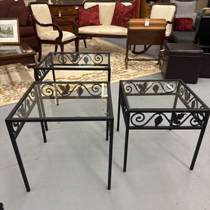 Black Metal Glass Top Nesting Tables (3) w Leaf Design