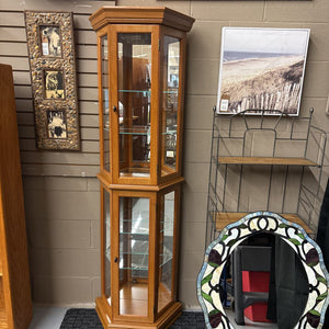 Maple Trapezoid Curio Cabinet w Light