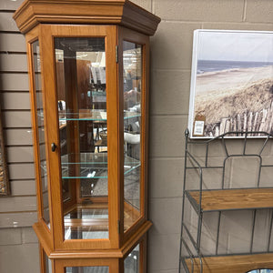 Maple Trapezoid Curio Cabinet w Light