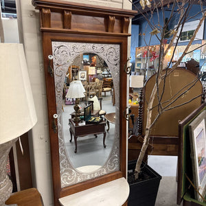 Antique Coat/Hall Tree w Marble 1/2 Moon & Etched Mirror