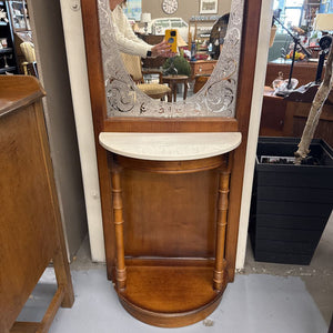 Antique Coat/Hall Tree w Marble 1/2 Moon & Etched Mirror