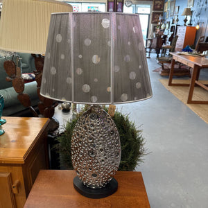 Contemporary Lamp w Silver Circle Base, Thread Shade