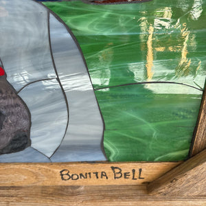 "Down on the Farm" Stained Glass in Rustic Frame by Local Artist Bonita Bell