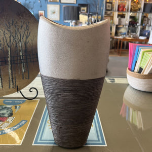 Tall Textured Vase w Grey & Silver Sparkle Finish