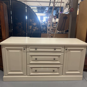 White Sideboard w Cut Out To Fit Wall- Made By Kitchen Kraft