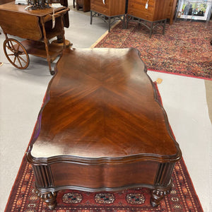 Mahogany Coffee Table w Carved Legs and Bookmatched Top