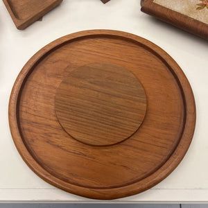 Vintage Round Teak Wooden Cheese Board