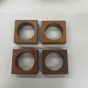 MCM Teak Wood Napkin Rings-Set Of 4