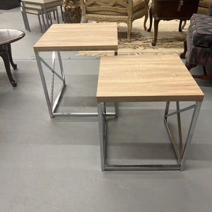 Nesting Table - 2 Piece Set w Natural Laminate Top & Chrome Metal Base