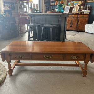Nadeau Solid Maple Coffee Table w Drop Leaves & Brushed Brass Hardware