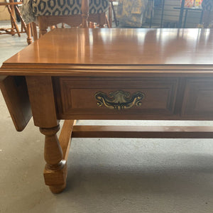 Nadeau Solid Maple Coffee Table w Drop Leaves & Brushed Brass Hardware