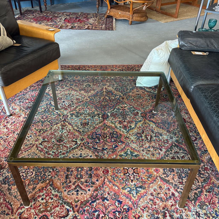 Brushed Gold Metal Coffee Table w Glass Top