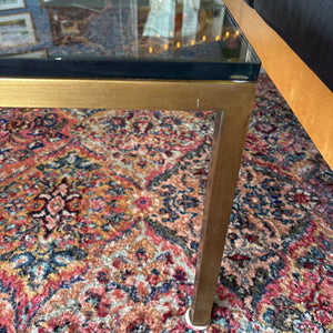 Brushed Gold Metal Coffee Table w Glass Top