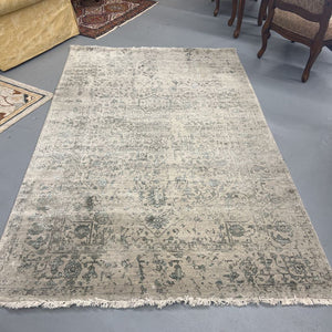 Wool & Silk Rug from India (ELTE) - Silver & Aqua