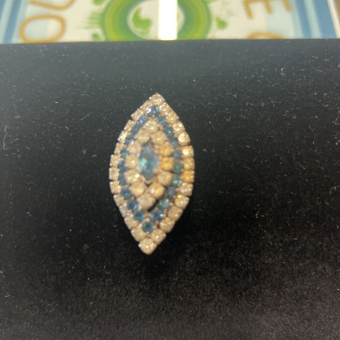 Vintage Blue & Clear Rhinestone Brooch