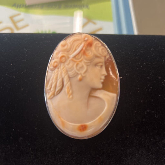 Vintage Art Deco Cameo Sterling Brooch Pendant