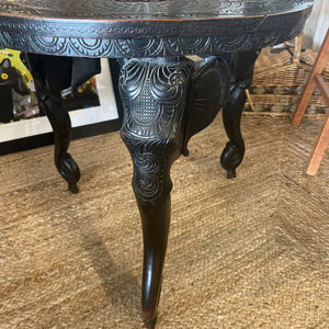 Carved Indian Round Table w Elephant Legs