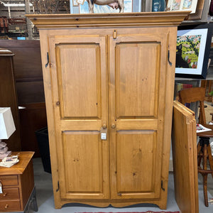 Rustic Farmhouse Pine Armoire w 4 Shelves & Rod