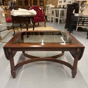 Mahogany Rectangular Glass Top Table w Drop Down Sides