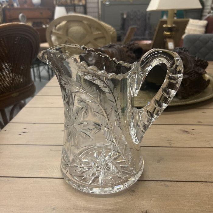 Hand Cut Lead Crystal Pitcher w Flower Design