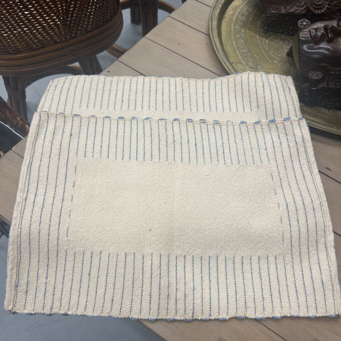 Set Of 8 Handwoven Placemats- Blue & Cream