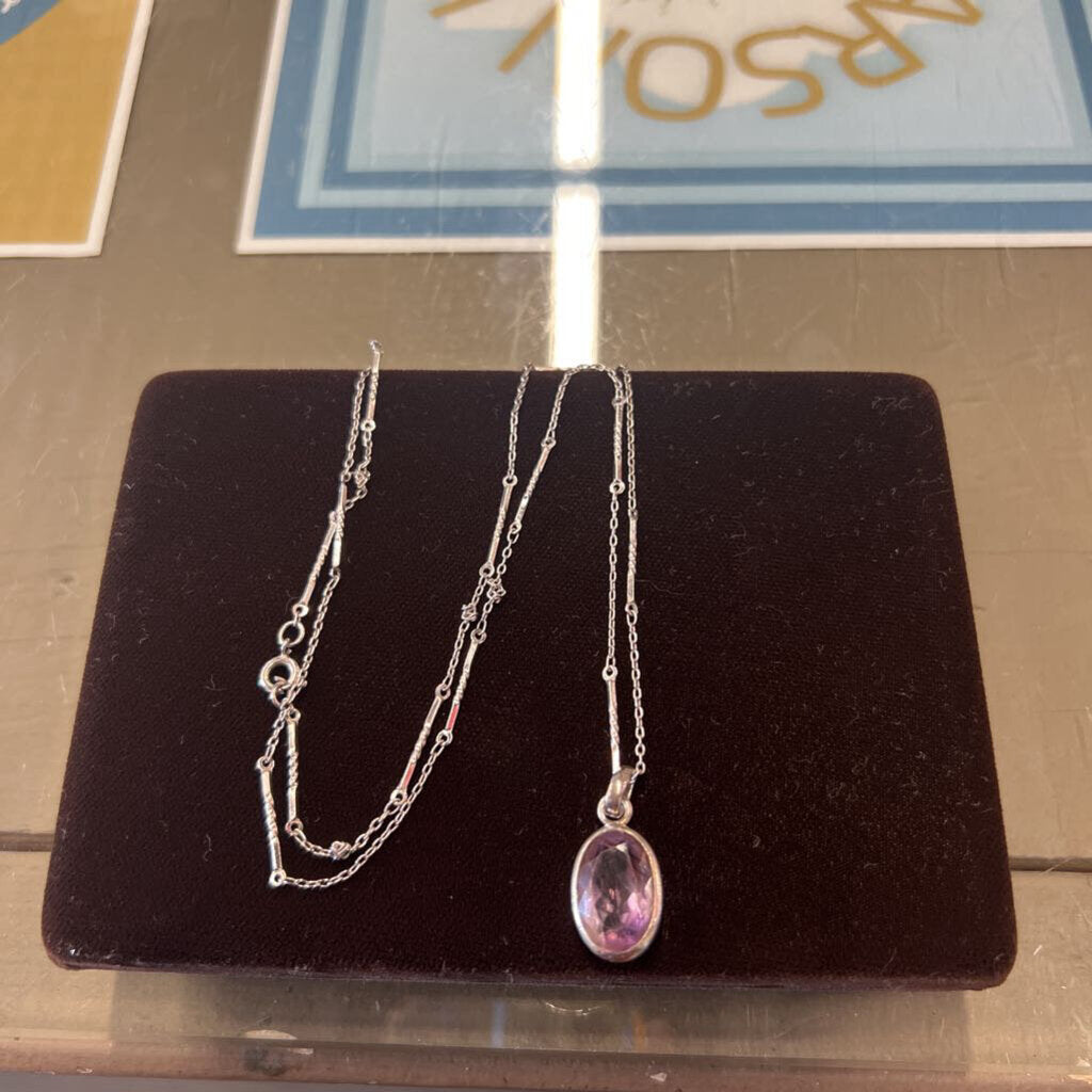 Sterling Chain & Amethyst Pendant