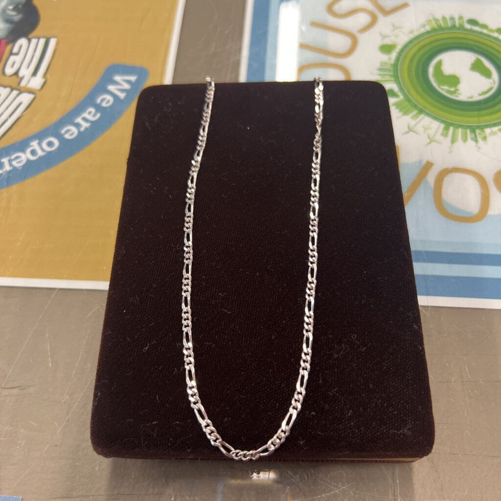 Silver Flat Chain Link Necklace- Figaro, Italy