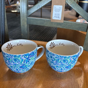 NEW - Pair Lilly Pulitzer Blue Floral Mugs