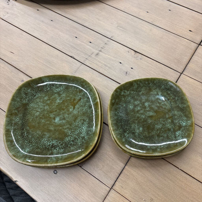 Vintage Beauce Pottery, PQ - Set of 4 - Green Ceramic Plates