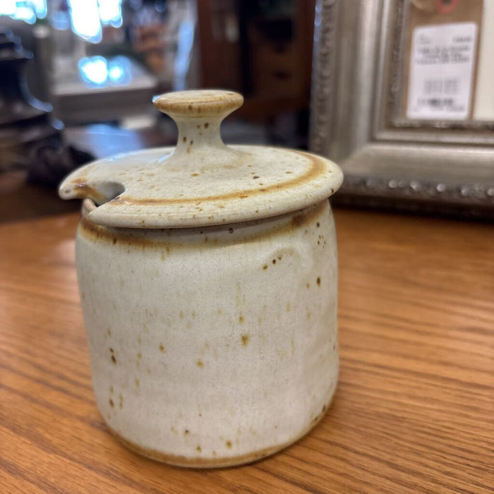 Rustic Pottery Signed Sugar Bowl w Lid