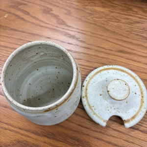 Rustic Pottery Signed Sugar Bowl w Lid