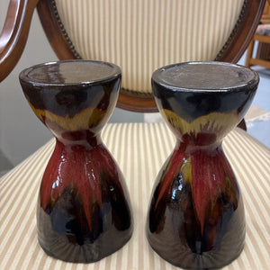 Set of 2 - MCM Glazed Ceramic Pillar Candle Holders