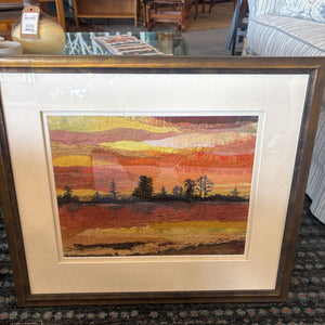 "As the Sun Sets" Free Motion Embroidery on Surface Collage Fabrics - UV Glass - Acid Free Matting