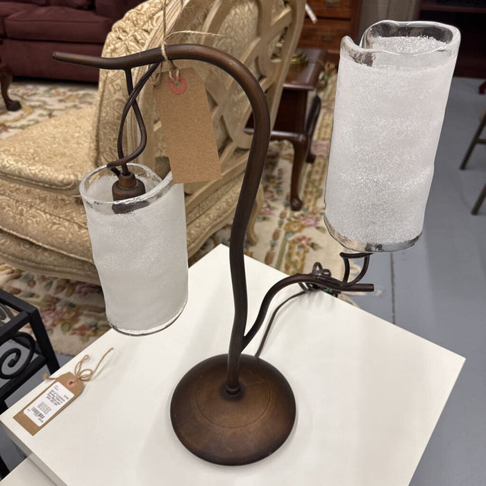 Bronze Artisan Table Lamp w Molded Frosted Glass - Heavy