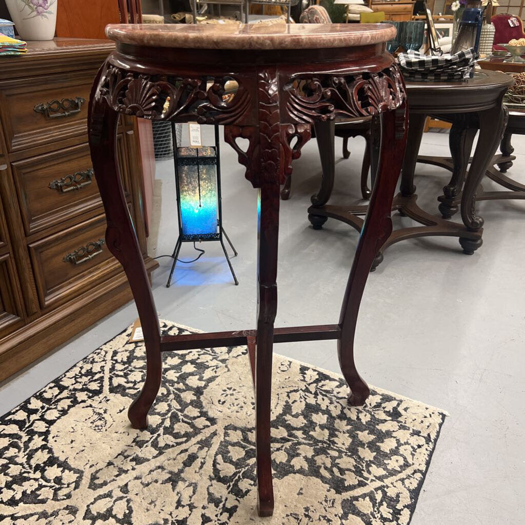 Vintage Half Moon Hall Table- Pink Marble & Magohany